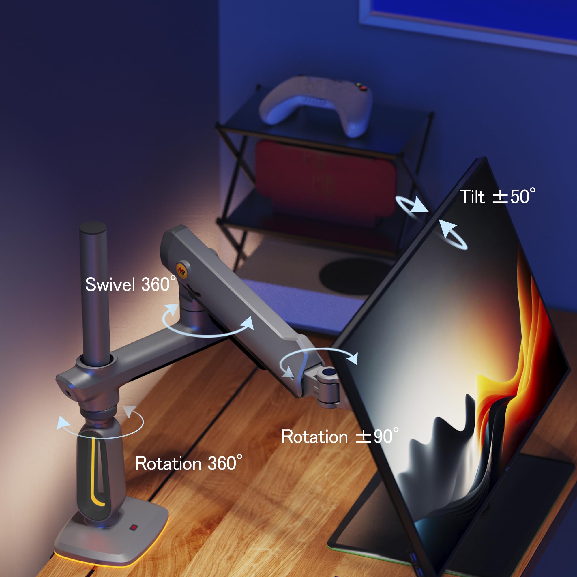 NB Ergonomic Bras de Moniteur pour Ultrawide Ecrans Jusqu'à 60 Pouces, Ultrahaute Support Ecran PC Charge Maximale de 20 kg, VESA 75 & 100 mm (Noir)