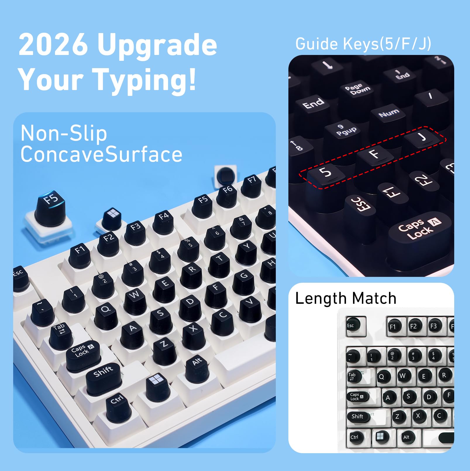 Lot de 130 autocollants en silicone pour clavier à ongles longs, stables et confortables, anti-dommages, touches symboliques et alphanumériques pour claviers et ordinateurs portables (noir, 130 pièces