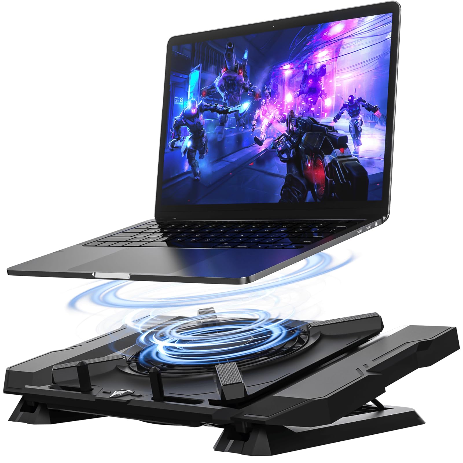 Refroidisseur PC Portable, Support Ventilé Gaming avec Puissant Ventilateur 7,1 Pouces, Lumières RGB & Contrôle à 3 Vitesses & Écran LCD, Support Réglable en Hauteur pour Ordinateurs 12"-21"