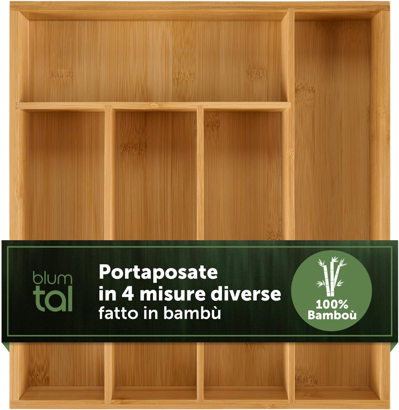 Conflech Organizer Per Posate In Bambù - 5 Scomparti, 25 Cm, Naturale - Per Cassetti Cucina