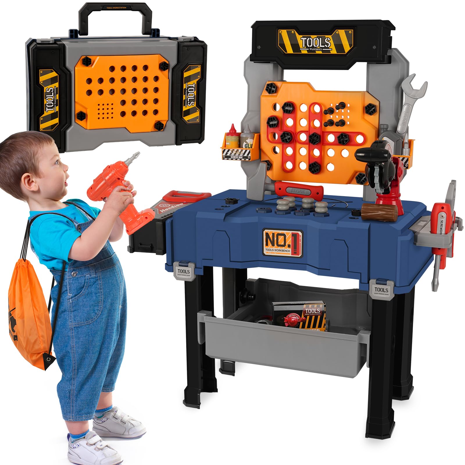 Kids Tool Bench, Realistic Kids Tool Set with Electric Drill, Pretend Play Kids Workbench, Toy Tool Box and Workshop, Toddler Kids Toys for Ages 3-6