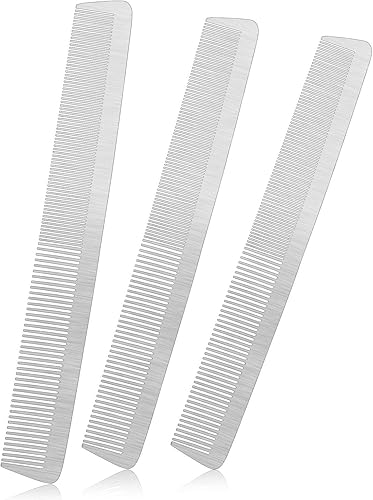 Patelai Peine de metal de acero inoxidable para hombres, 3 piezas de acero de corte fino, peluquería y peluquería, desenredante, juego de cabello