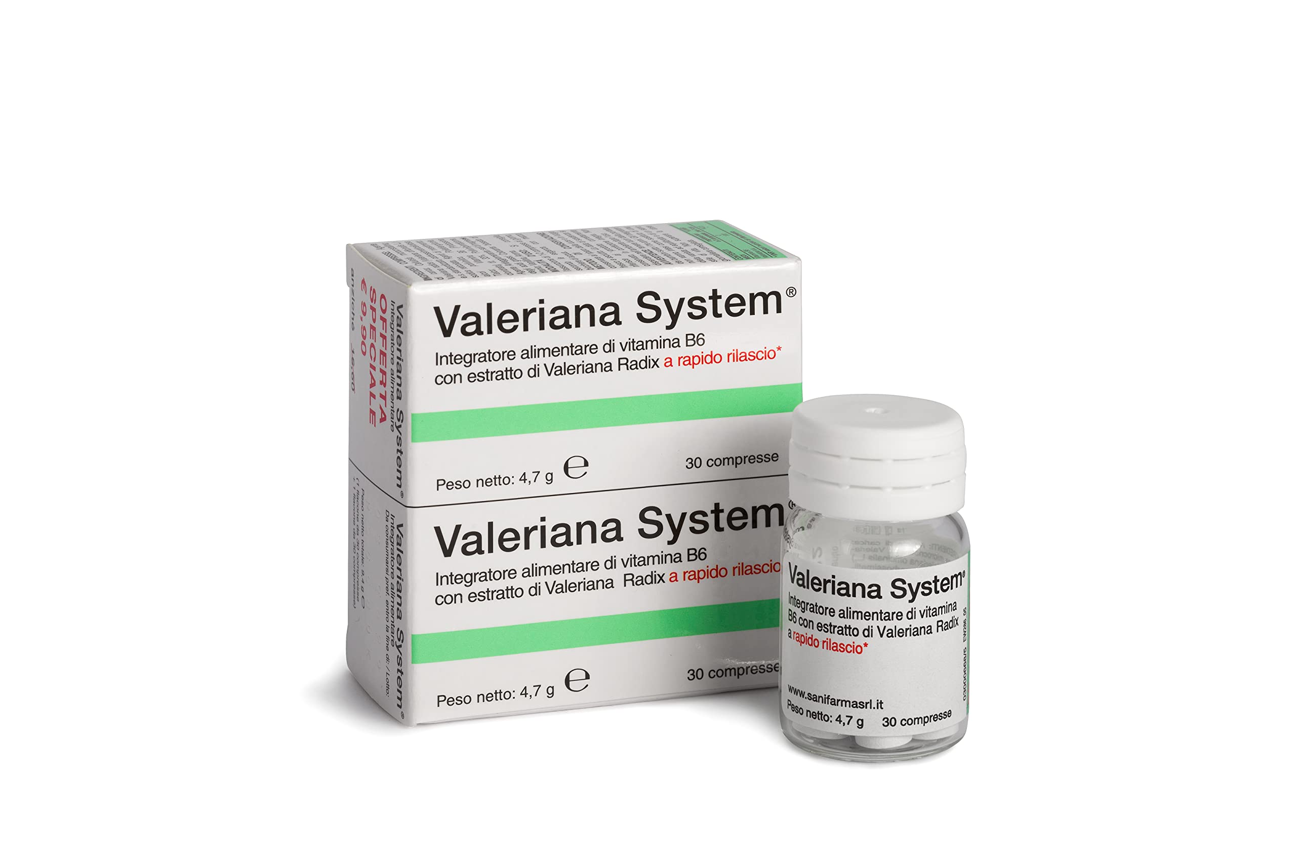 Valeriana System, Integratore Alimentare a Base di Valeriana e Vitamina B6, Rimedio Naturale per Ansia e Insonnia, Favorisce il Rilassamento, Confezione da 30+30 Compresse, 9.4 g