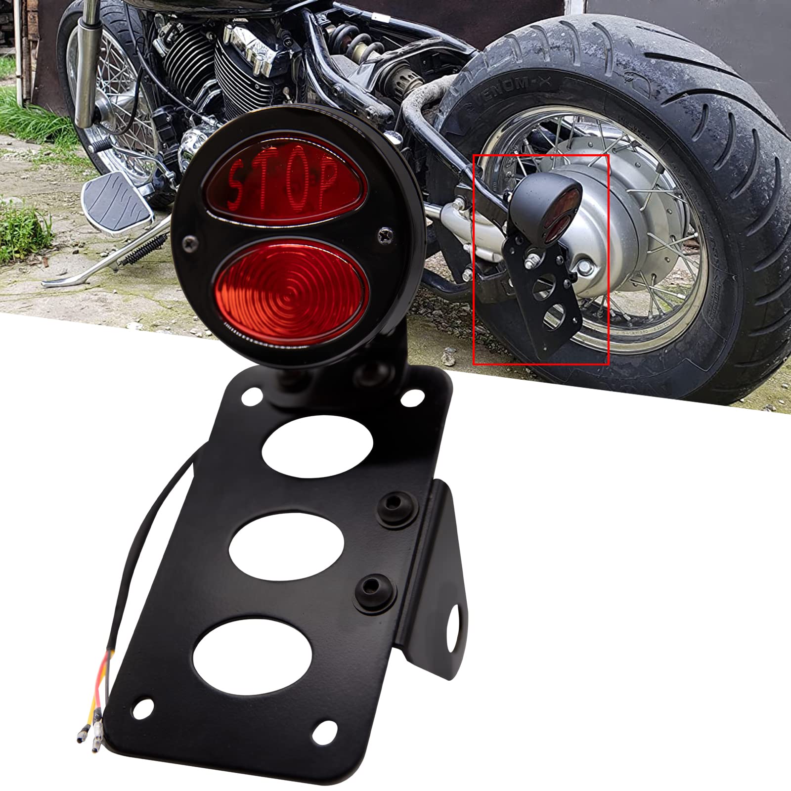 Motocicleta LED Luz trasera Luz de freno Luz trasera Montaje lateral Soporte de placa de matrícula Luz trasera para Bobber Dyna Touring Chopper Cruiser Custom Bike Cafe Racer.