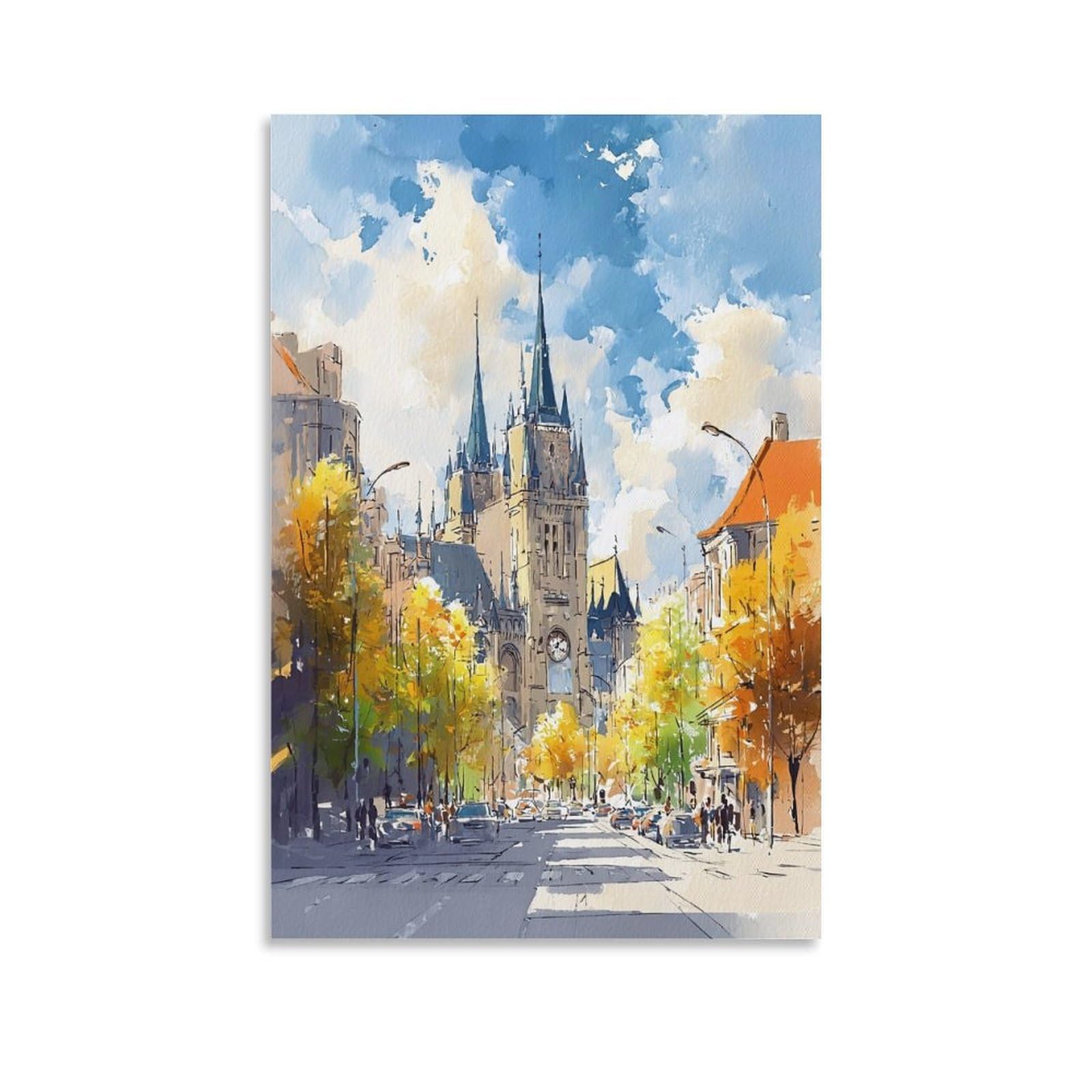 Lcynnh Unframe-Style Montreal Watercolor Print Canada Wall Art_ Cityscape Home Decor 24X36inch(60X90cm) Vintage Watercolor Canvas Art