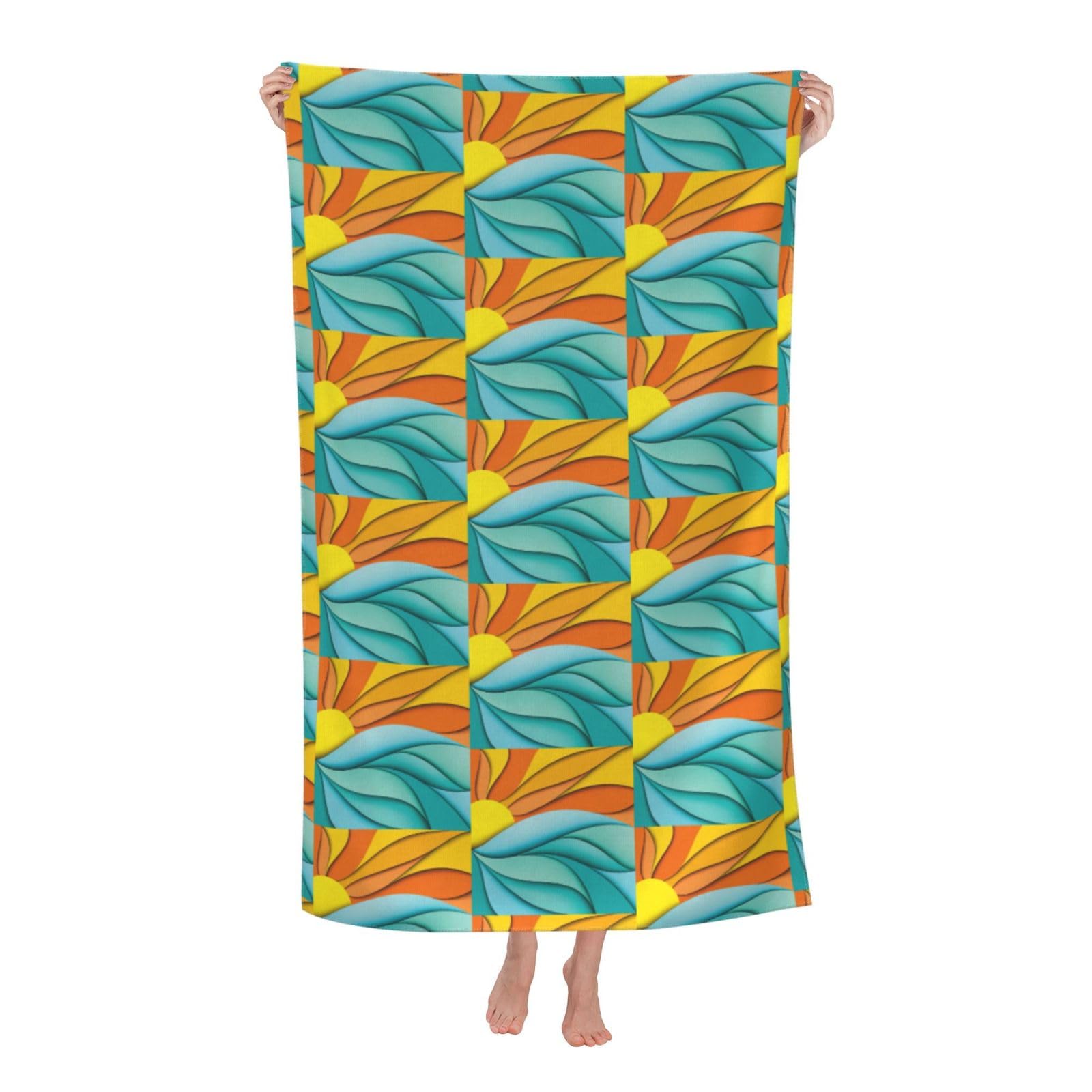 CHAbu Sunset And Sunrise With Ocean Sea Waves Adult Beach Towels Microfibre Quick Dry Lightweight Beach Travel Swimming Camping Yoga Fitness