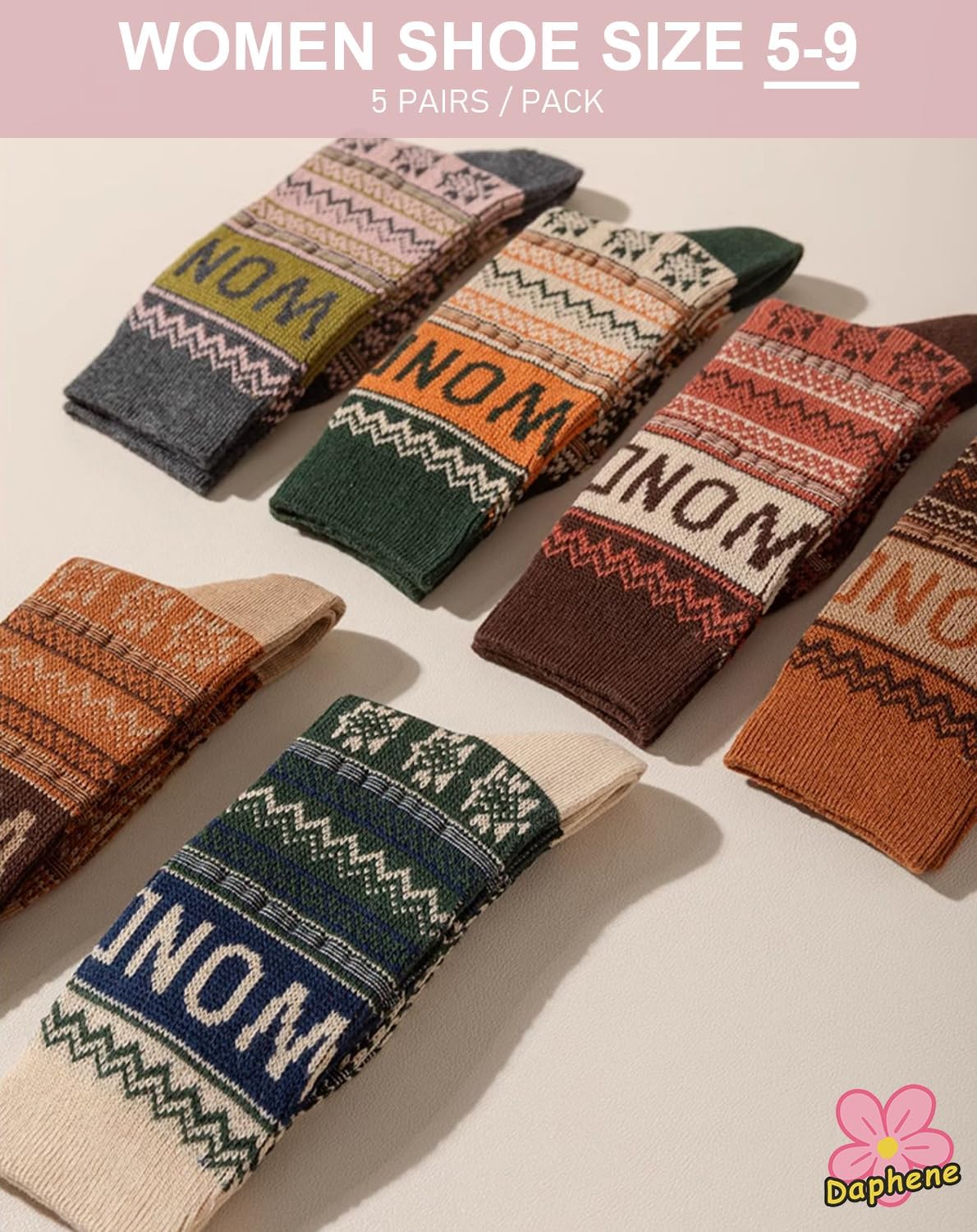 Daphene Women's Ethnic Vintage Socks | Premium Combed Cotton Warm | Retro Patterns Breathable Stretch Design | Holiday Gifts - Image 3
