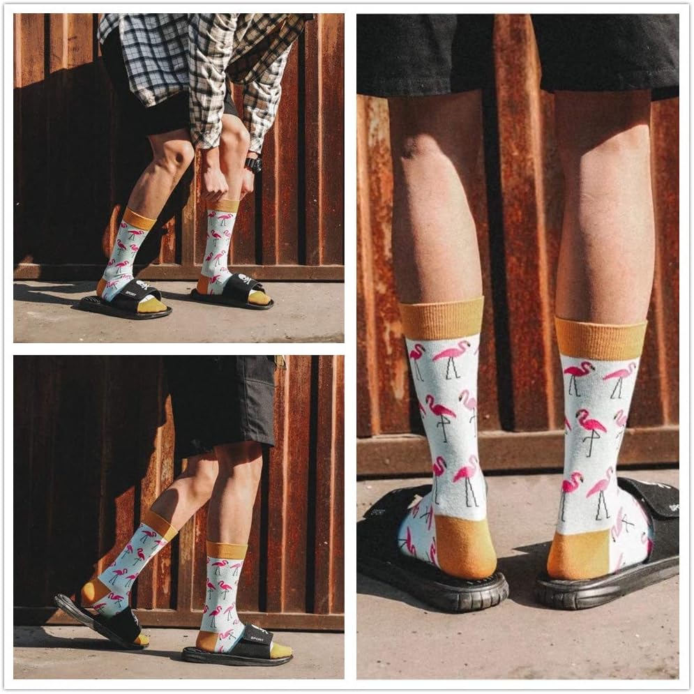 Birsppy Men Women Flamingo Pattern Socks Colorful Funny Cotton Novelty Casual Dress Socks Gift Set (4 Pairs Cartoon Flamingo Set, Free Size)