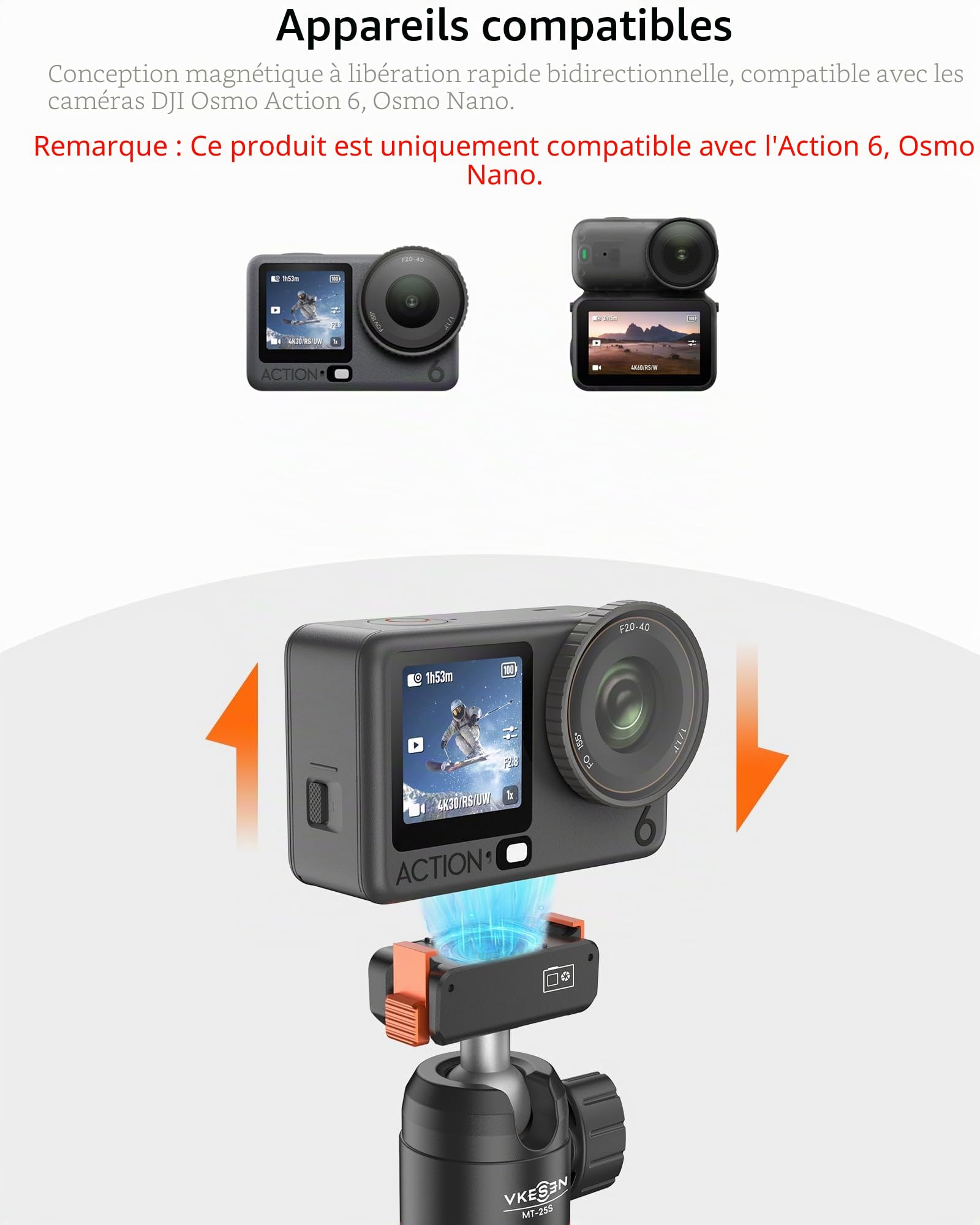 Mini trépied 54 cm pour DJI Osmo Nano/Osmo Action 6, Poignée Extensible 2-en-1 avec Barre d’Extension & Tête Sphérique à 360°, Perche à Selfie, Support de Vlogging de Voyage, Accessoires