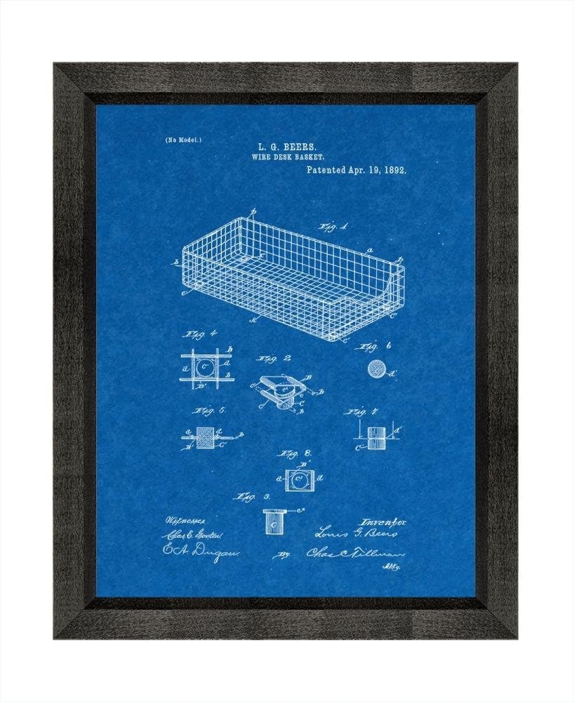 Wire Desk Basket Patent Art Blueprint Print in a Beveled