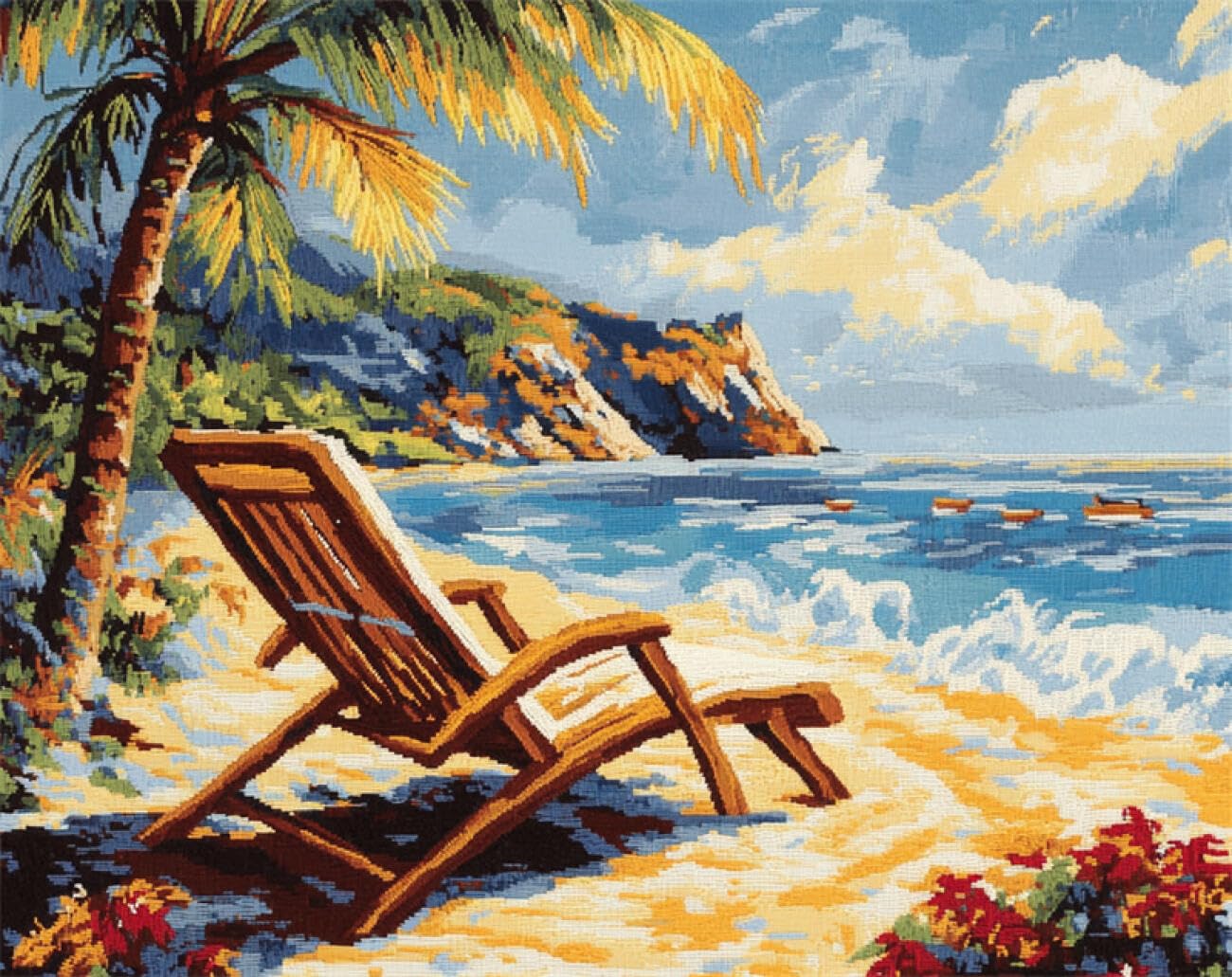 Axiangzik D Iy Counte Cross Stitch Kits Coconut Trees On The Beach 11Ct 50X70cm