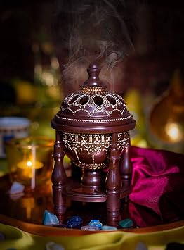 AM Charcoal Incense Burner - Bakhoor Burner, Oud Frankincense Resin Burner for Office & Home Decor - Lavish 4 Pillar (4 Pillar Brown)