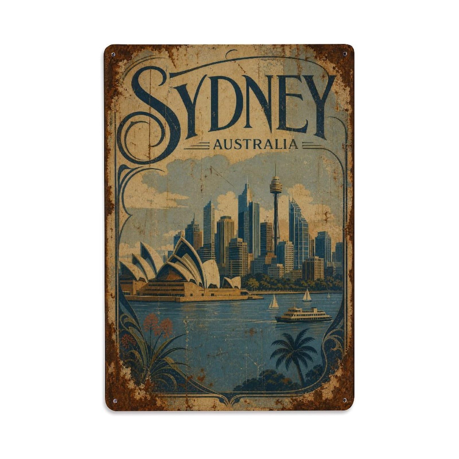 Heritage Travel Sydney Australia Harbor City Landmark Metal Tin Sign