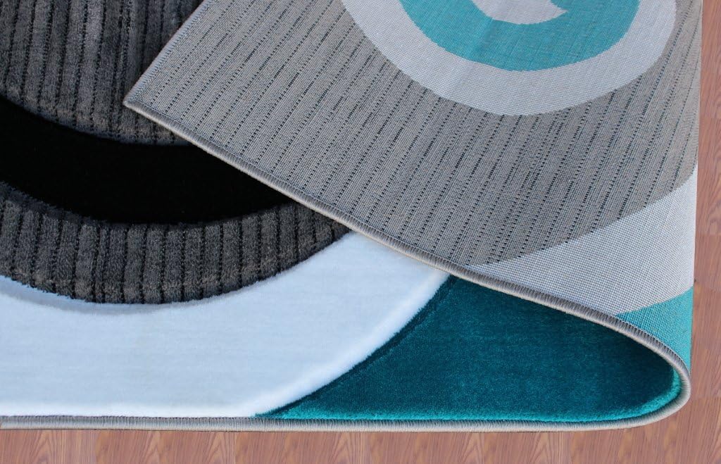 Masada Rugs, Sophia Collection Hand Carved Area Rug Modern Contemporary Turquoise White Grey Black (5 Feet 3 Inch X 7 Feet)