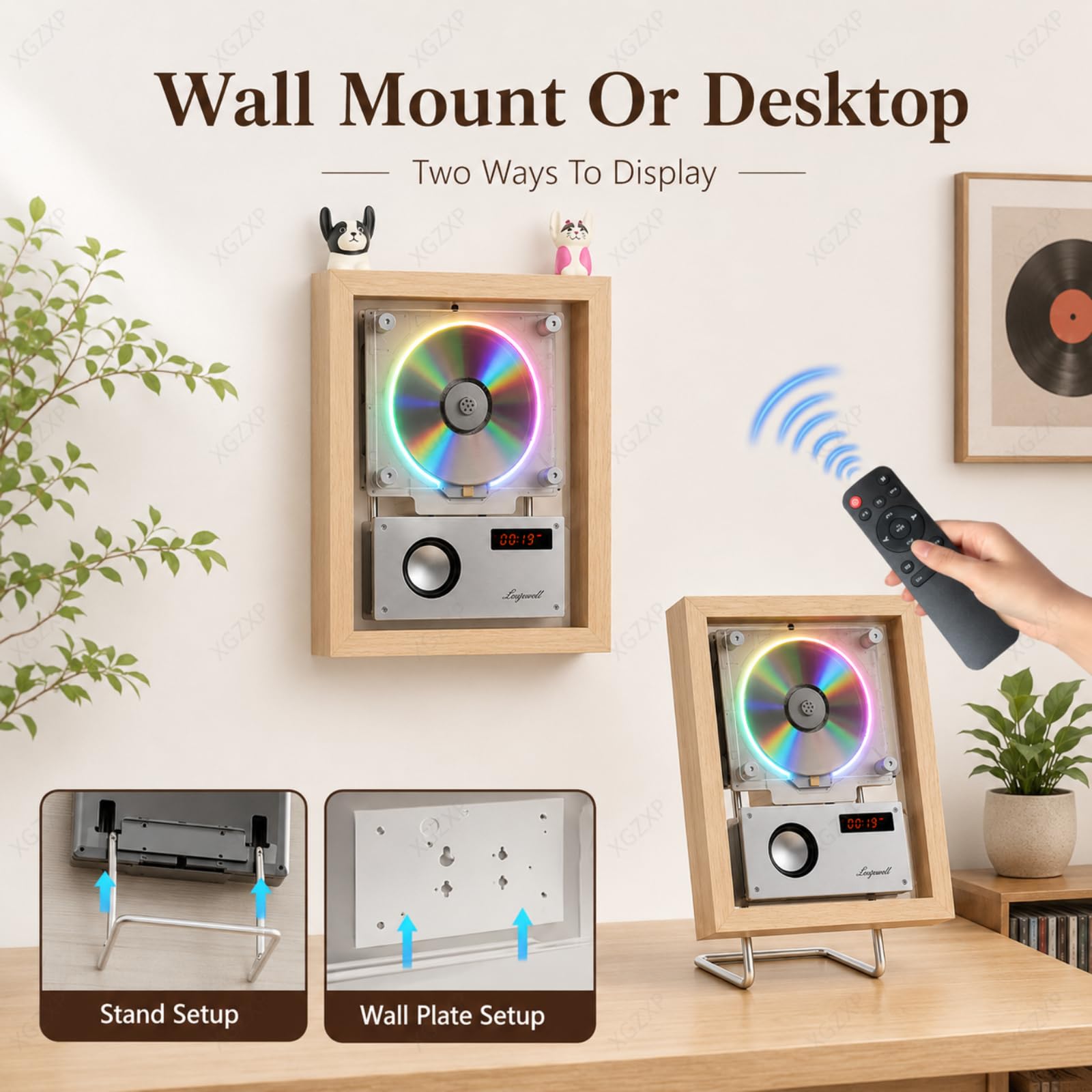 Reproductor De CD con Diseño De Marco De Fotos para Montaje En Pared, Marco Decorativo con Mando A Distancia, Sonido De Alta Fidelidad (hi-fi) Y Bluetooth; para La Wood