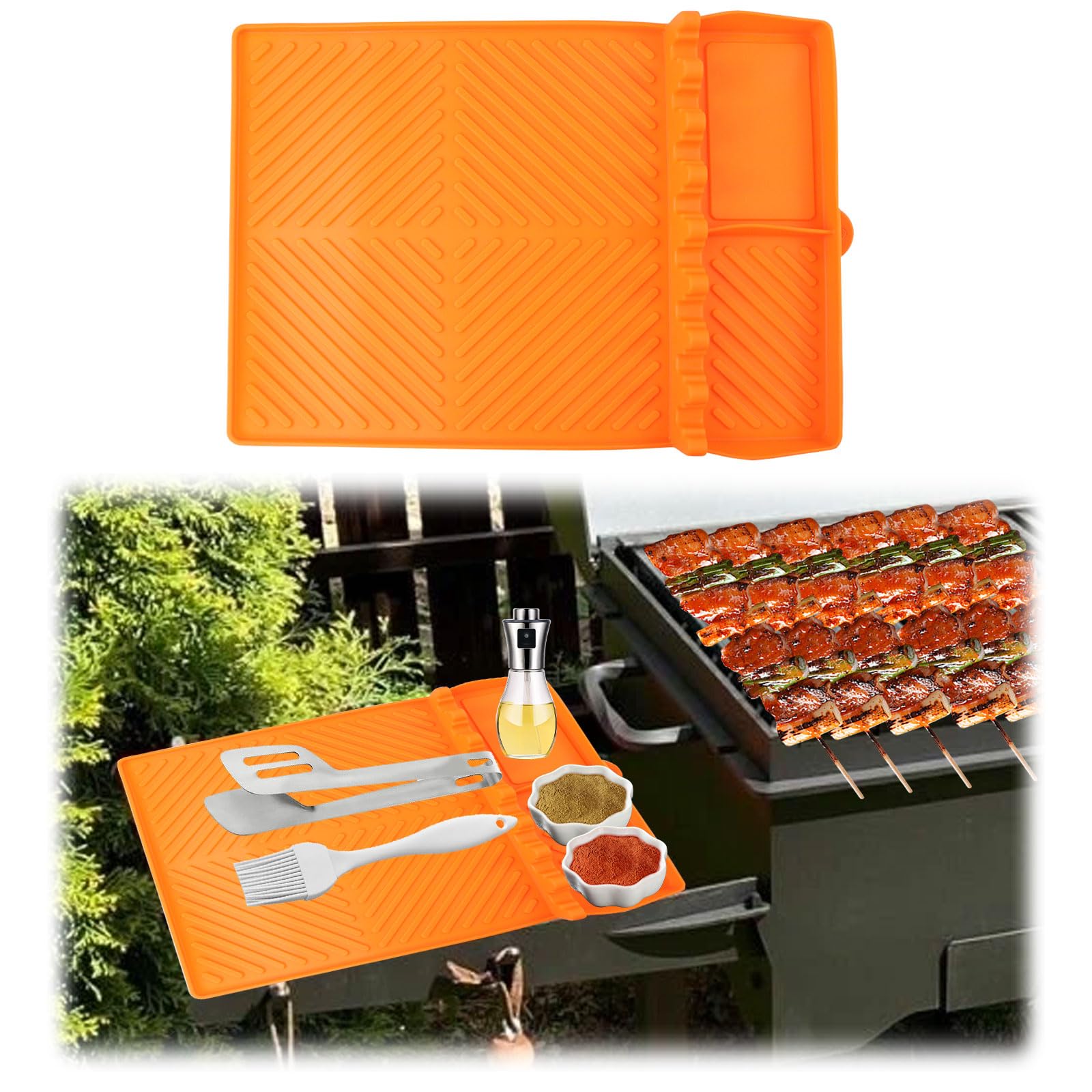 BigKing 16x11.6inch Griddle Spatula Mat, Blackstone Silicone Side Shelf Mat, Silicone Utensil Rest with Drip Pad for Kitchen, Stovetop, Countertop, Silicone Mat Heat Resistant, BPA-Free (Orange)