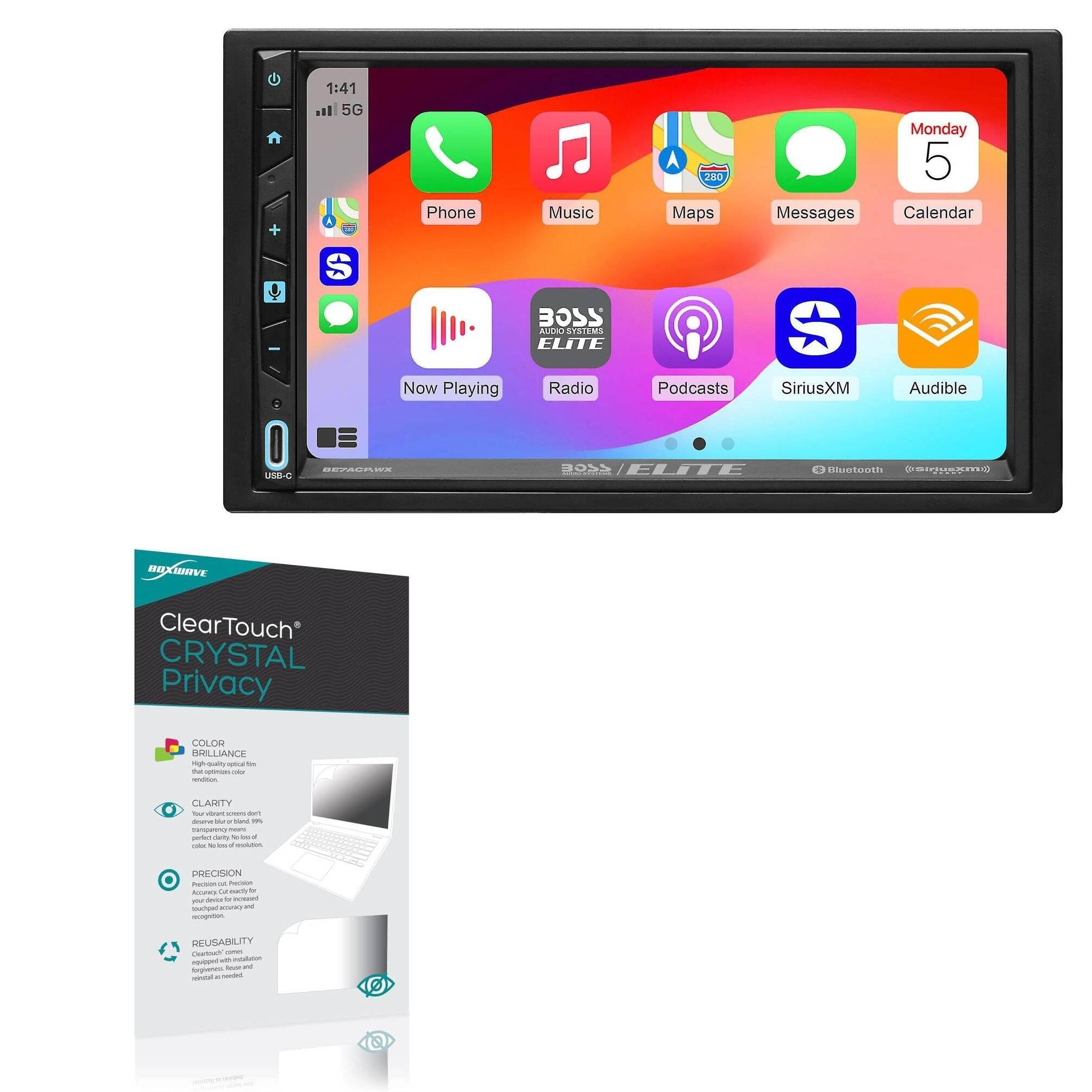 BoxWave Screen Protector Compatible with BOSS Audio Elite BE7ACP.WX - ClearTouch Crystal Privacy (2-Pack), Privacy Screen Protector Flexible Film Clear