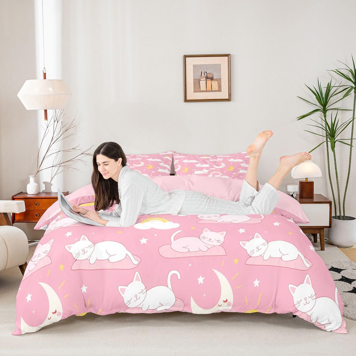 Homemissing Cute Katze FüR Kids Adults Bettwäsche Set 200x200cm Erwachsene