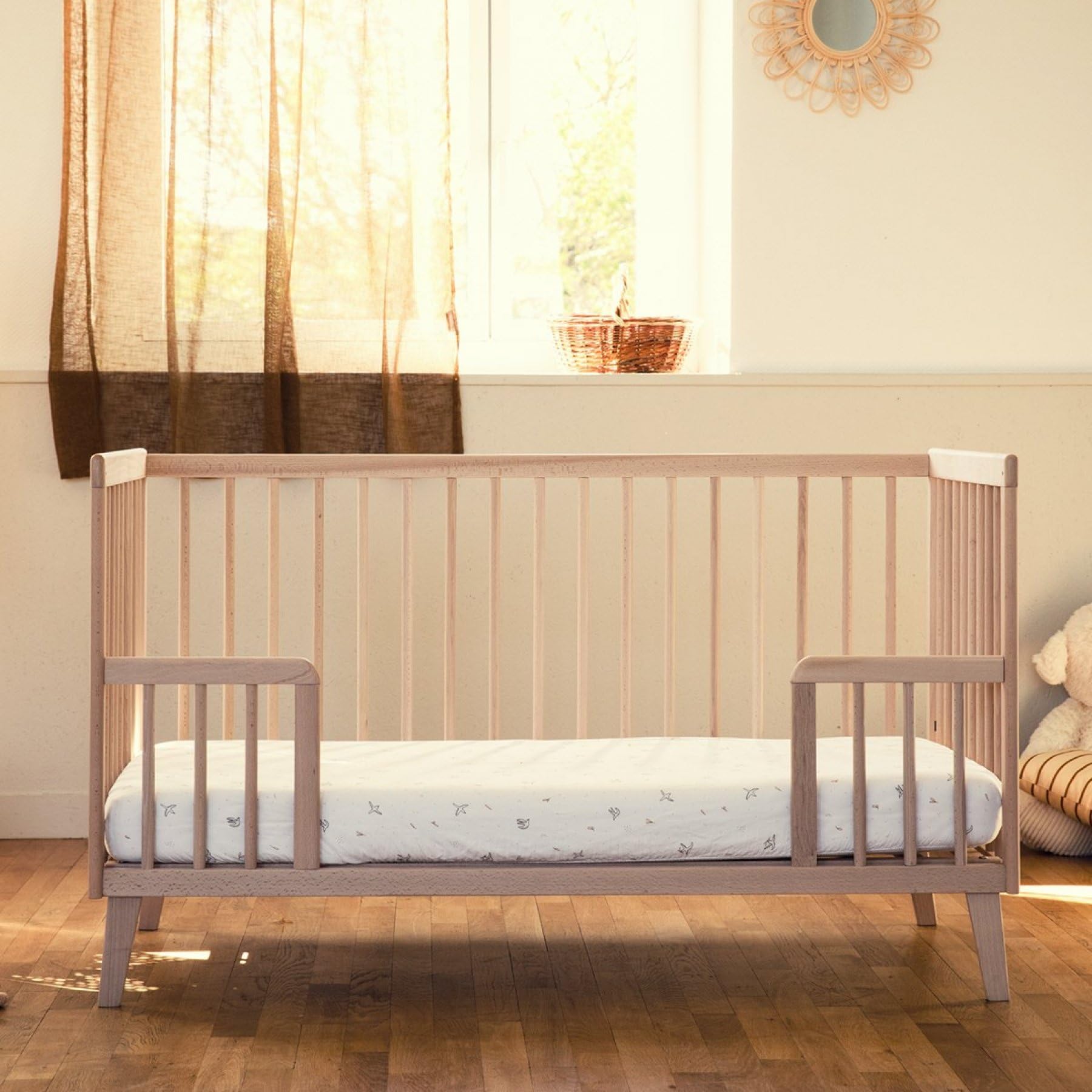 Kadolis - Cuna evolutiva 70x140 cm de Haya Maciza Turia - Cuna con barrotes transformable y Ajustable