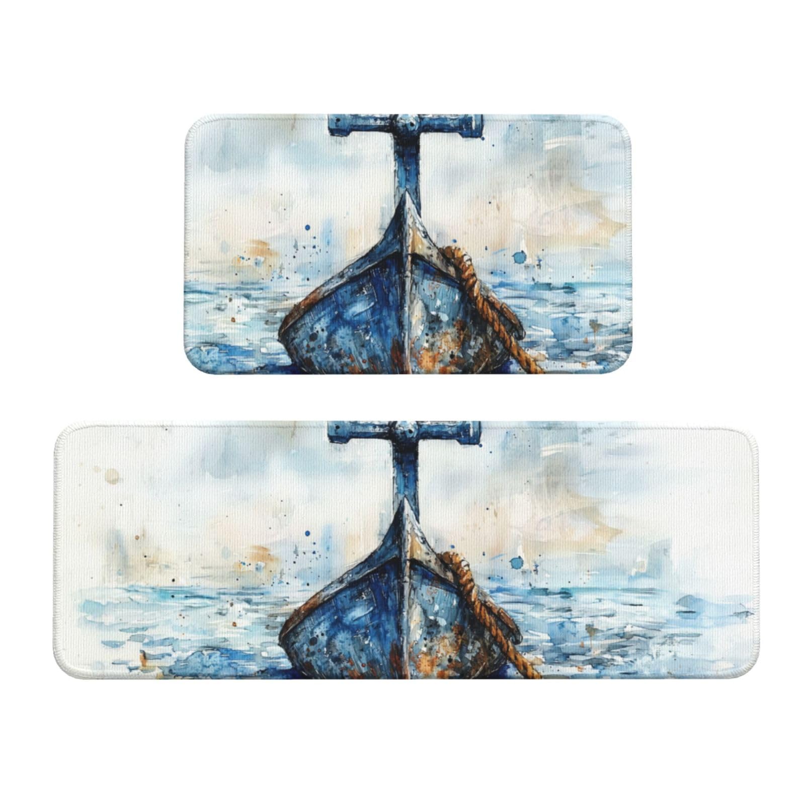 Tapetes de cocina para suelo antideslizantes, pack de 2 alfombras acolchadas estilo ancla vintage