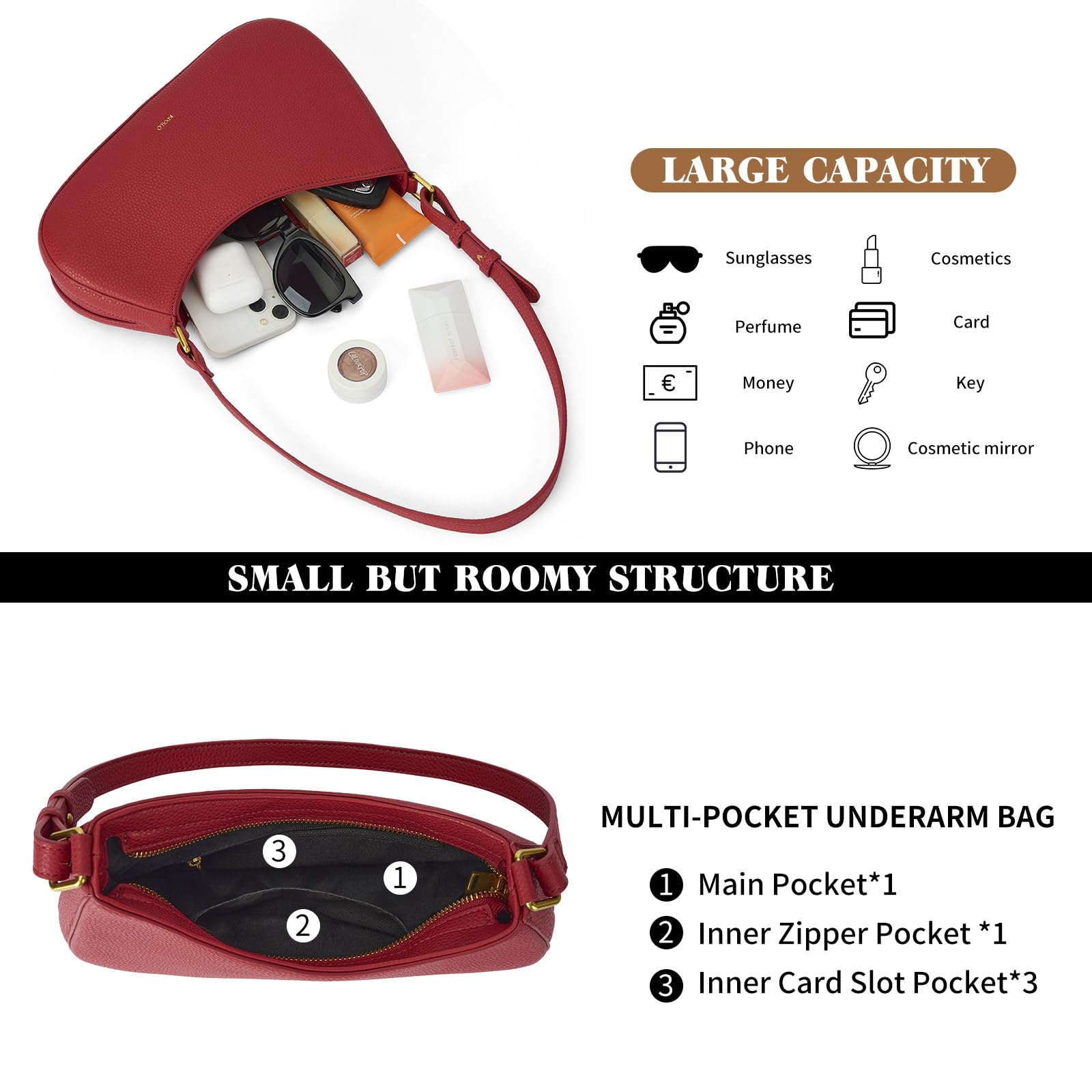 Petit Sac à Main élégant en Forme de Demi-lune Pour Femme, Sac à Main de Sortie, Sac à Bandoulière Réglable