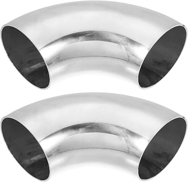 uxcell 2pcs OD 2.5 Inch 90 Degree Exhaust Elbow Pipe Silver Tone