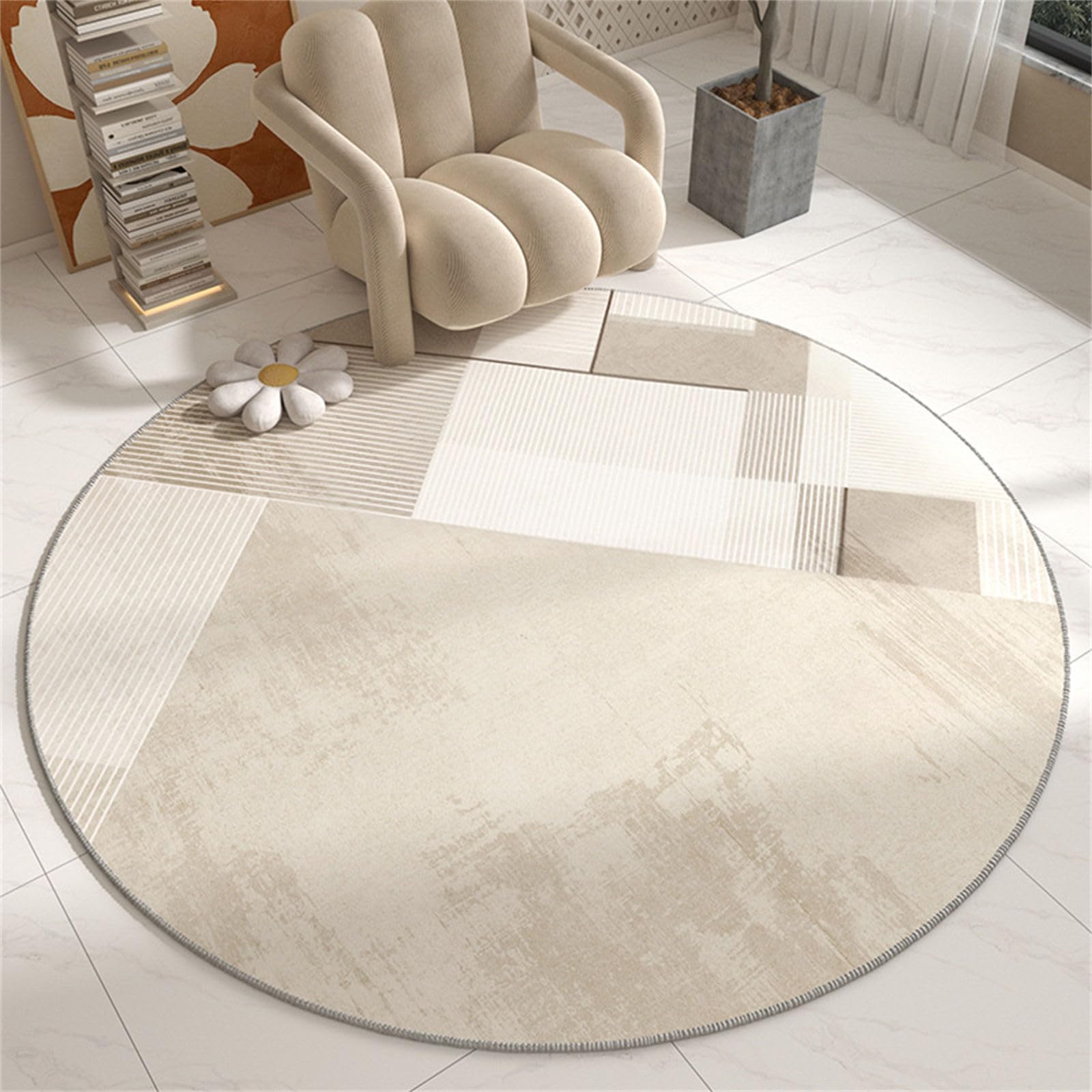 Chickwin Estilo Minimalista Alfombra Redonda Habitacion, Alfombras Antideslizante Salon Modernas Tapete Redondo Pelo Corto Suave Lavable para Decorativa (Estilo Vintage,Diámetro 60cm)