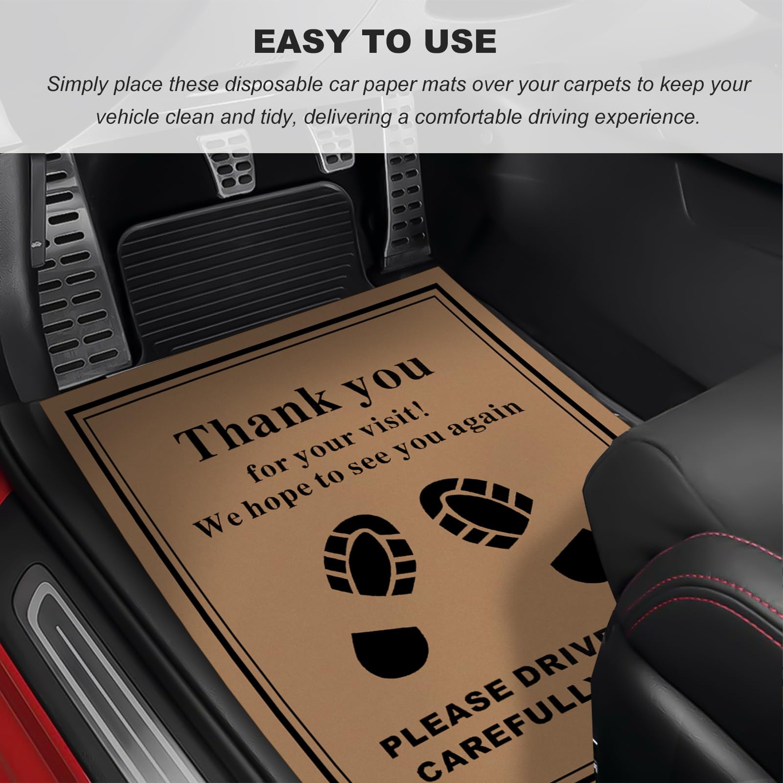 Sun Walker 50 PCS Car Paper Floor Mats 16 x 20 Inch Disposable Auto Carpet Protector with Footprint — view 6