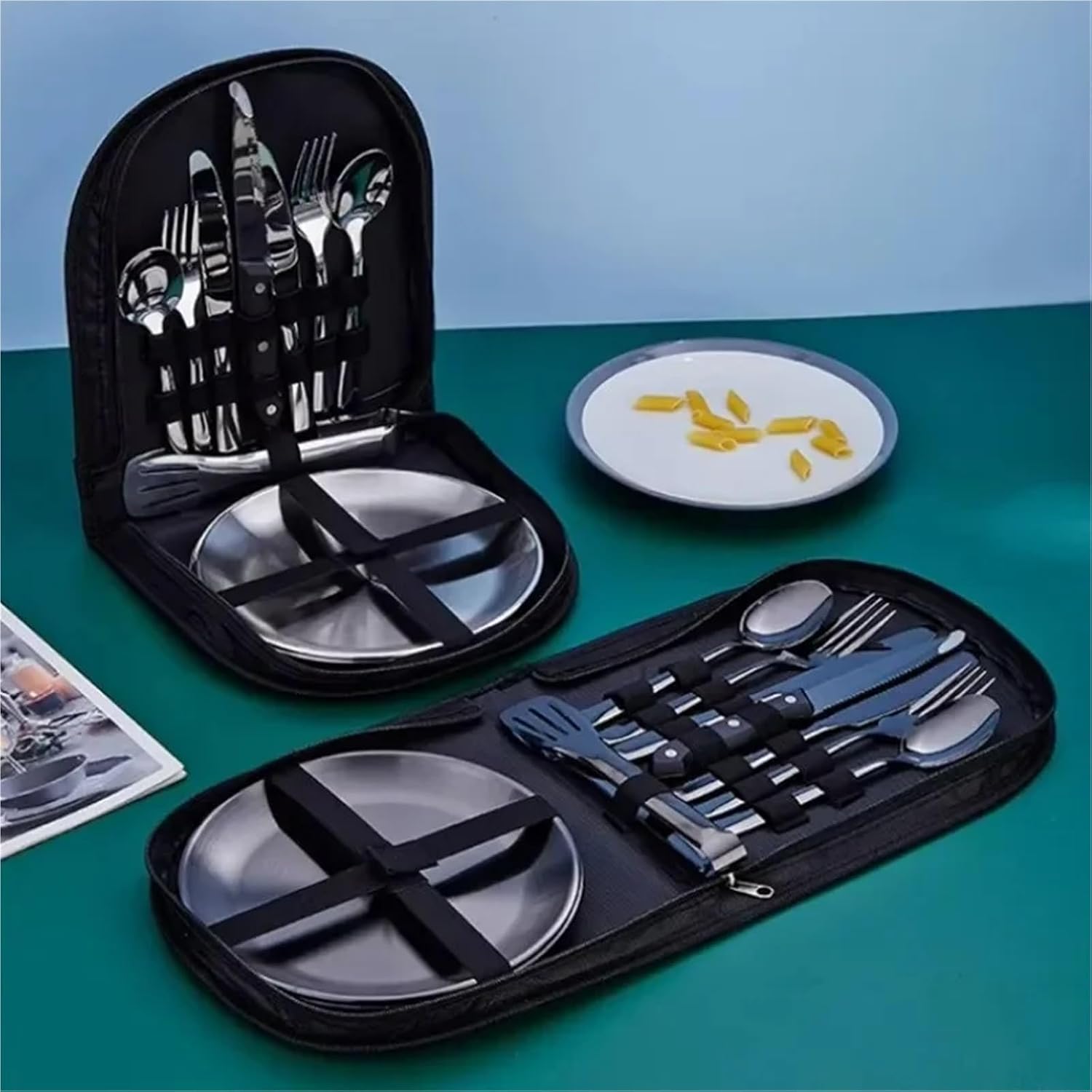 Camping Utensil Set Multi-Purpose 2 Person Utensil Picnic Set with Plate Spoon Knife Fork Outdoor Tableware Camping for Travel