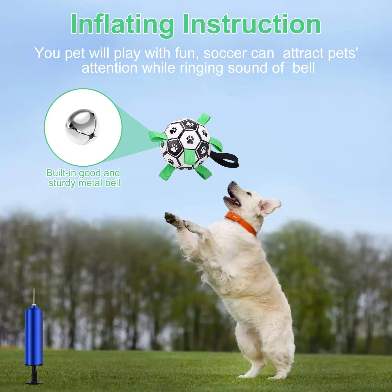 MYPIN Football Ball with Grab Tabs/Built-in Bell, Interactive Dog Toy for Tug of War Water Toy, Durable Ball for Small & Medium Dogs - Image 2