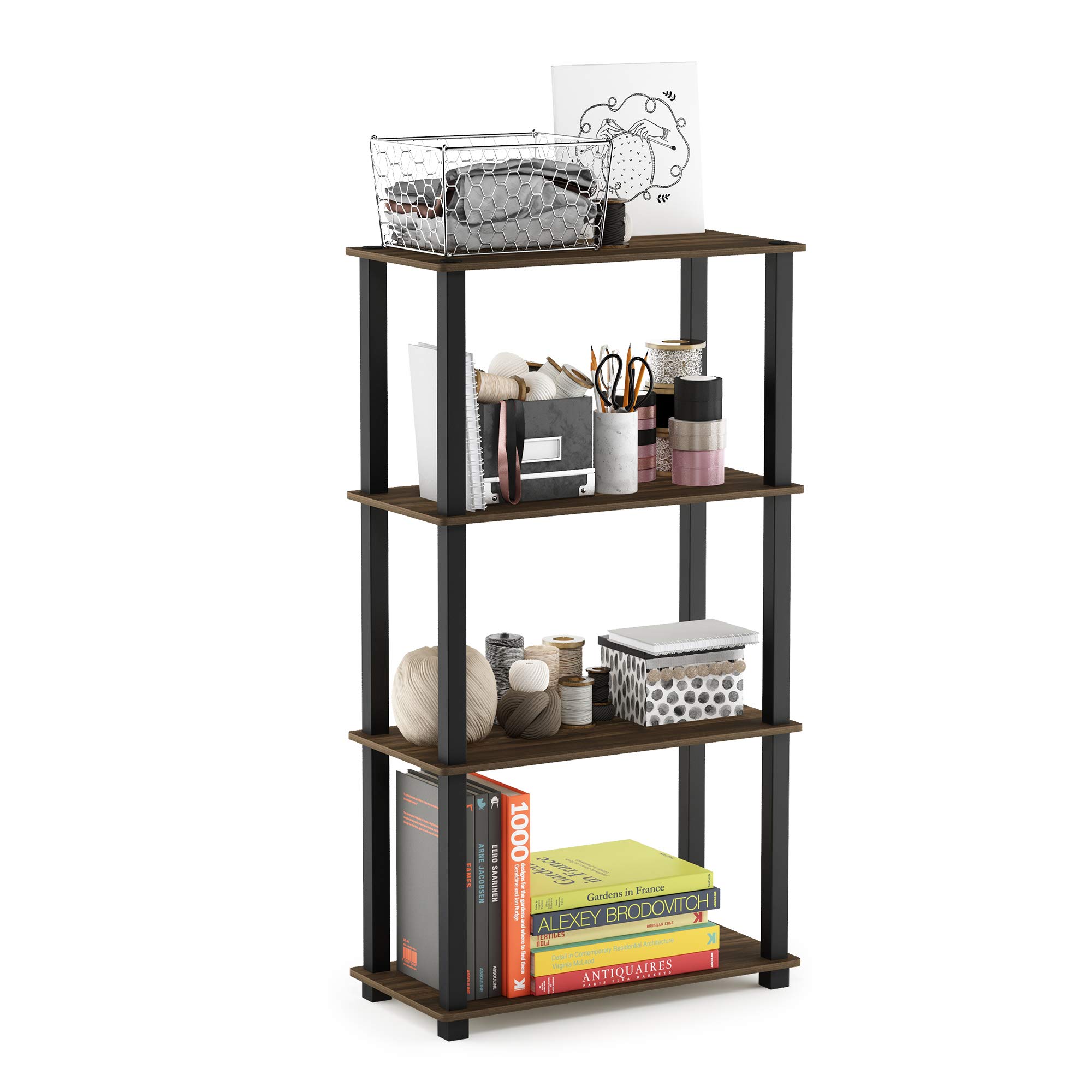 Furinno TURN-S-TUBE Storage Shelves, 4-Tier Book Shelf, Corner Shelf, Toolless Open Shelves, for Organization and Storage, Living Room, Garage, Home