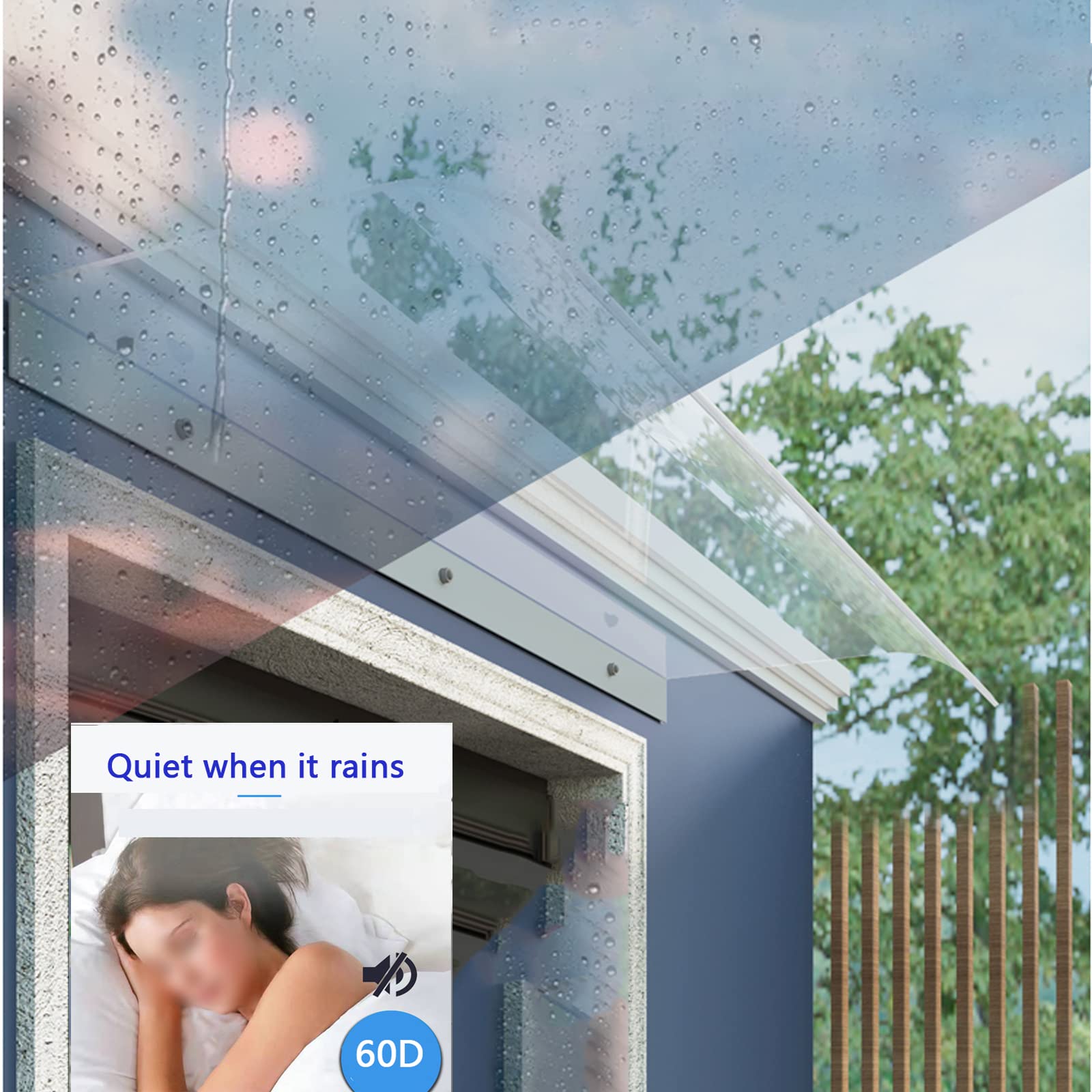 Toldo arqueado, toldo invisible para puerta delantera, toldo para exteriores, 100 % transparente, toldo para ventana, cubierta de lluvia de policarbonato para jardín, patio, techo, entrada, decoración