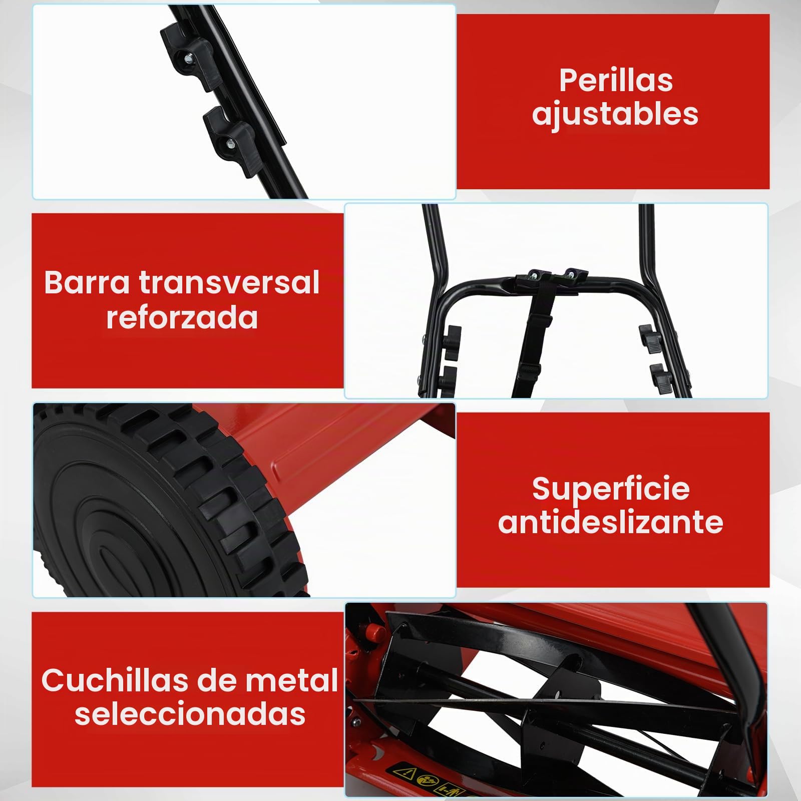 SOARS Cortacésped Manual - Ancho de Corte 30 cm, Bandeja 18.5 L, 4 Niveles de Altura (15-40 mm) - 5 Cuchillas Metálicas, 2 Ruedas - Ideal para Jardines Pequeños y Medianos
