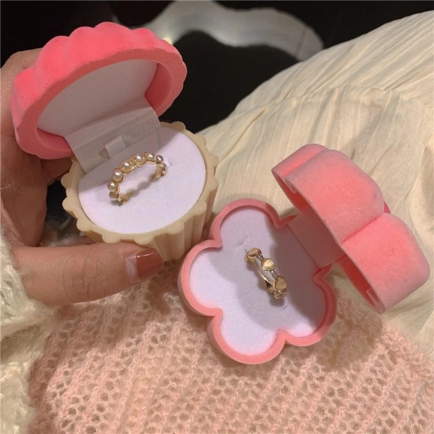 Graziosa scatola per anelli di fidanzamento in velluto rosa, scatola regalo per gioielli, organizer per matrimoni, fidanzamenti e San Valentino