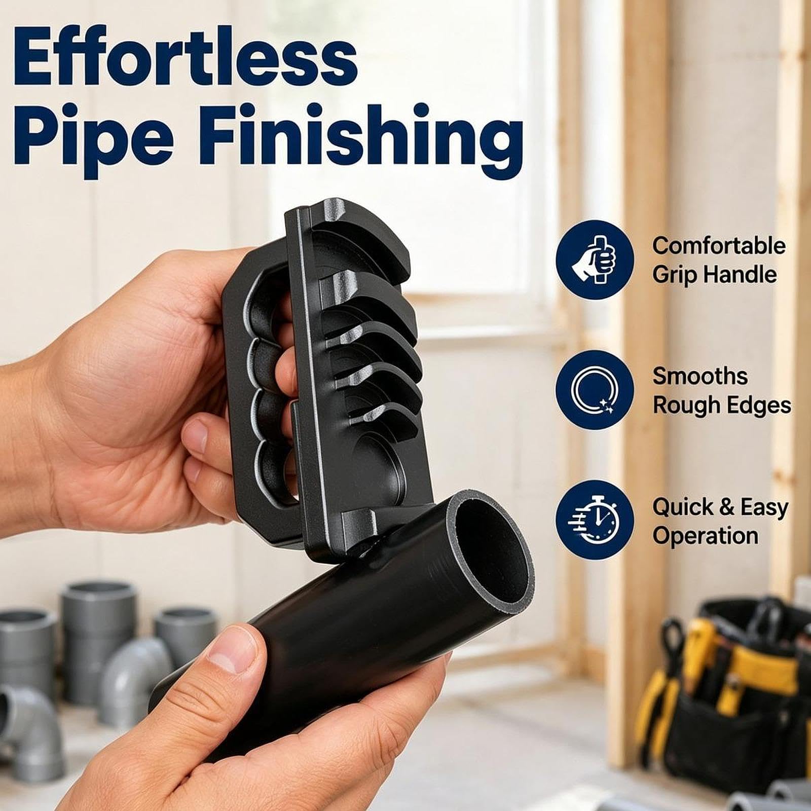Svasatore Tubo PVC Utensile Sbavatore Tubazione Strumento Professionale Alluminio Manico Ergonomico Adatto per Laboratori Tecnici Uso Casalingo, Nero
