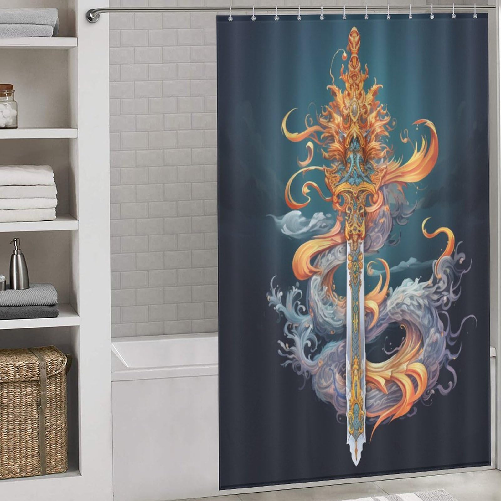 Rideau de douche épée ancienne étanche 140x183cm pour baignoire