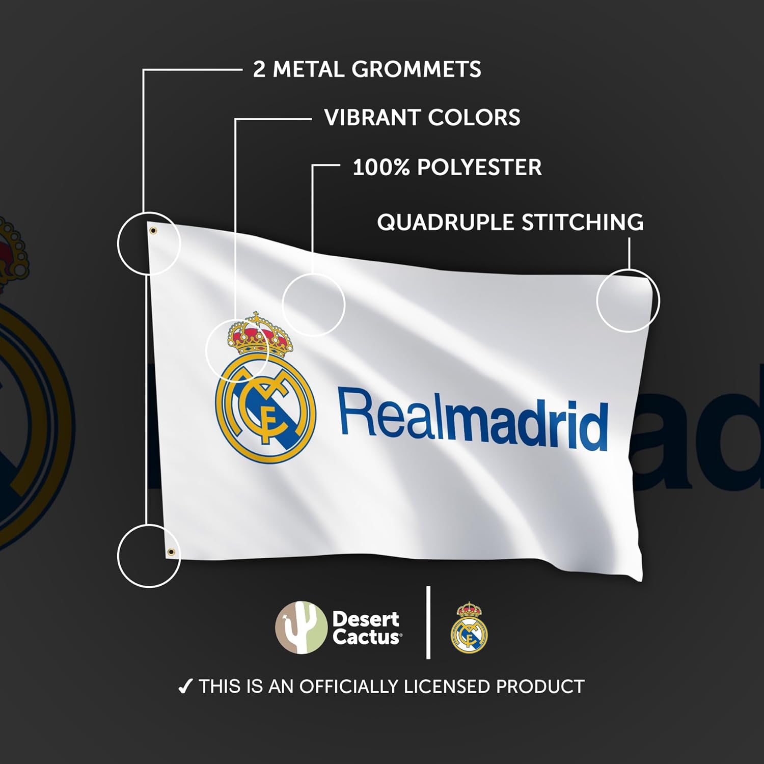 Desert Cactus Real Madrid FC Flag Los Blancos Madridistas Soccer 100% Polyester Indoor Outdoor 3x5 feet Team Flags (Flag C) - Image 4