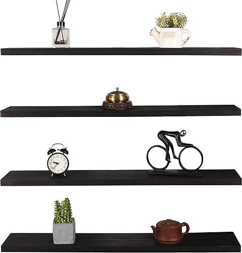 Miniatura 9 de Paquete de 4 estantes flotantes negros de 36 pulgadas, montados en la pared, de madera, resistentes, fáciles de instalar