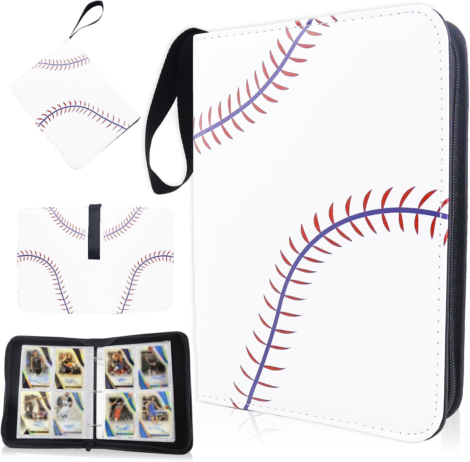 DECORWELL Baseball Card Binder 4 Pocket with 50 Removable Sleeves-Can Hold 400 Cards, Portable 4-Pocket Trading Card Binder, PU Collection Binder for MTG, TCG, Sports Cards, Boys and Girls, White