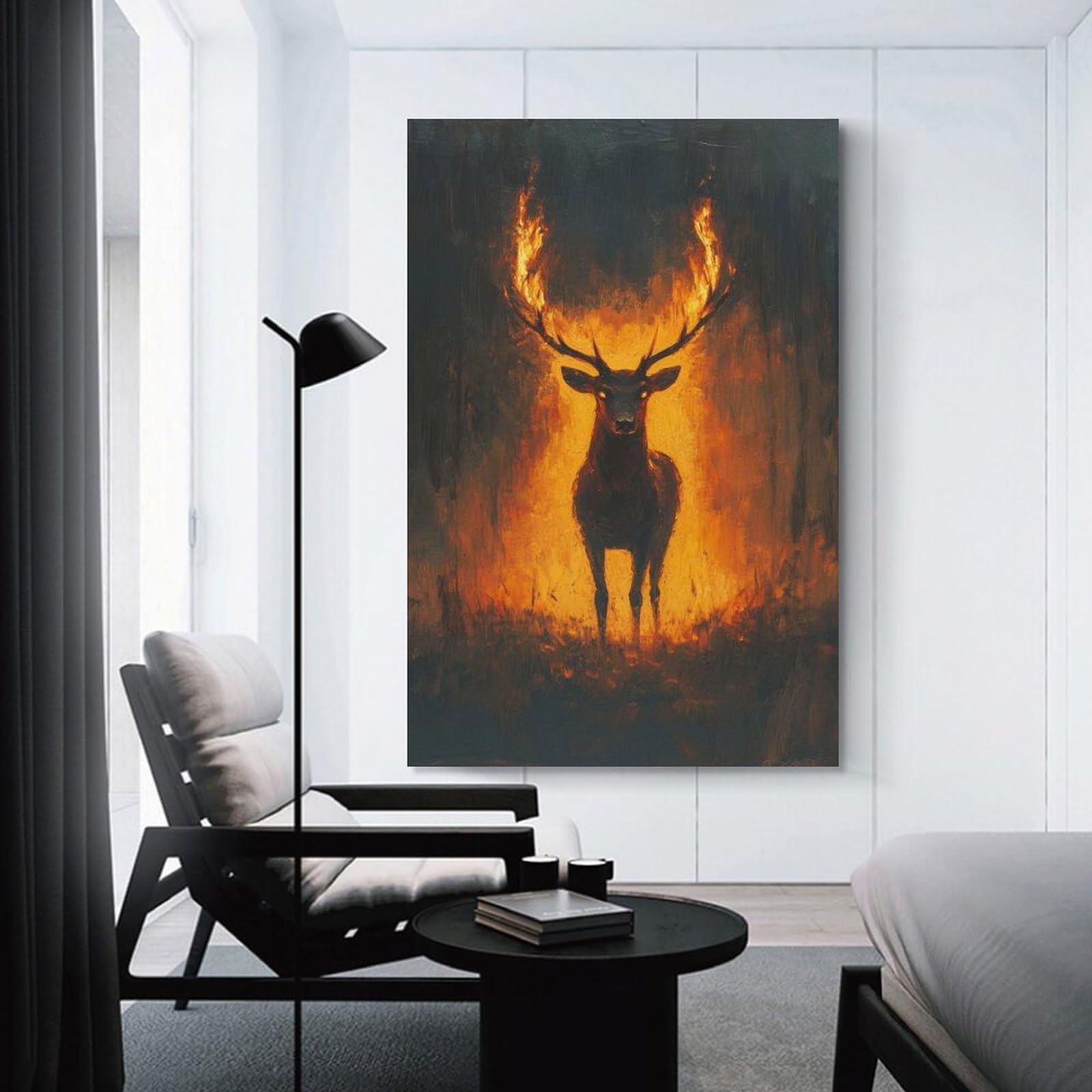 Junmoney Fiery Stag Room Decor Wall Art, 20x30inch(50x75cm), for Living Room, Bedroom, Office Or Hallway, Decorative Artwork with Broad Appeal