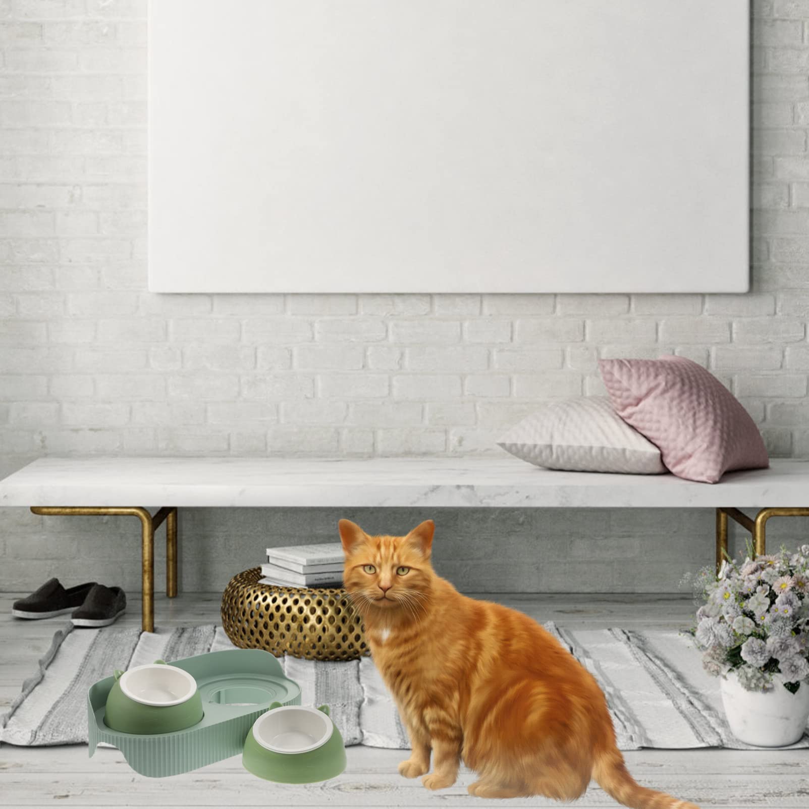 BESPORTBLE Comedero para Gatos y Perros De Antivoracidad Doble Cuenco Antideslizante Alimentador De Mascotas Protección Cuello para y Decoración del