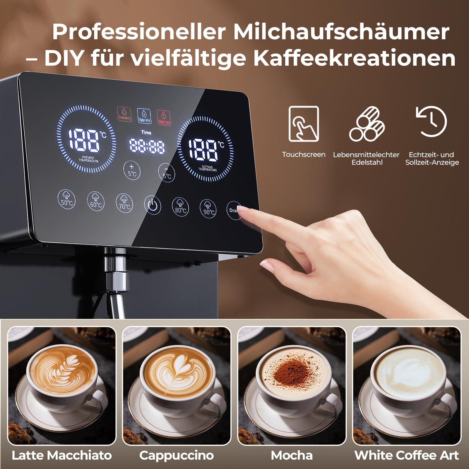 Komercyjny spieniacz do mleka, automatyczna maszyna parowa 1800 W, 6 l/1,6 Gal