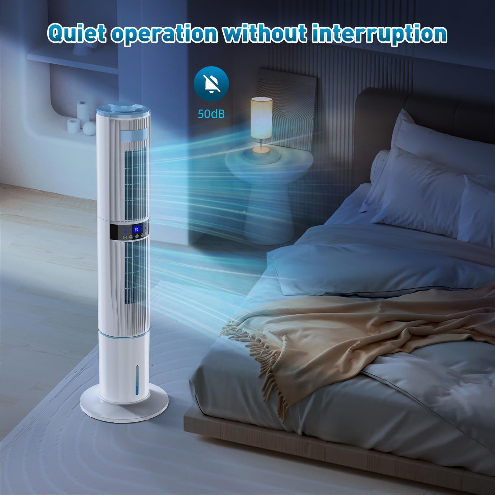 Condizionatore Portatile Senza Tubo, Raffrescatore d'aria 65W Doppio Oscillazione Automatica 360°, Raffrescatore Evaporativo 4 Modalità 3 Velocità con Timer 1-24H Telecomando 4 Impacchi di Ghiaccio