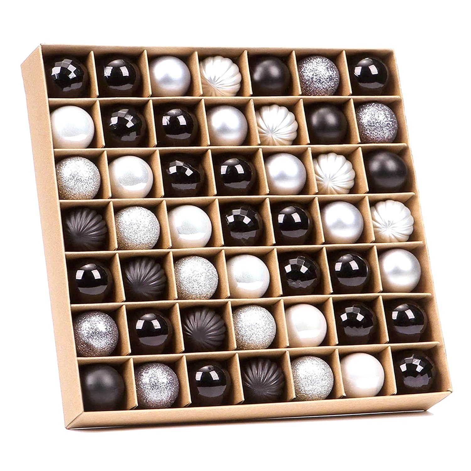 Veylin Black And Silver Christmas Mini Baubles - 49Pcs 3Cm Glitter Baubles For Mini Christmas Tree Decorations (Black & Silver)
