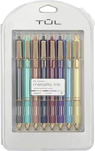 TUL GL Series Bolígrafos de gel retráctiles, punta media, 0.031 in, colores surtidos de barril, tintas metálicas surtidas, paquete de 8 bolígrafos
