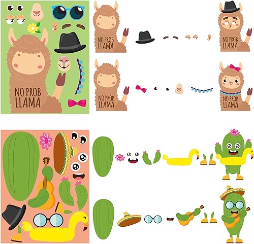 Miniatura 4 de WATINC 36 calcomanías para hacer tus propias calcomanías de cactus de llama, haz una cara de animales, tarjetas de arte de bricolaje, buen regalo