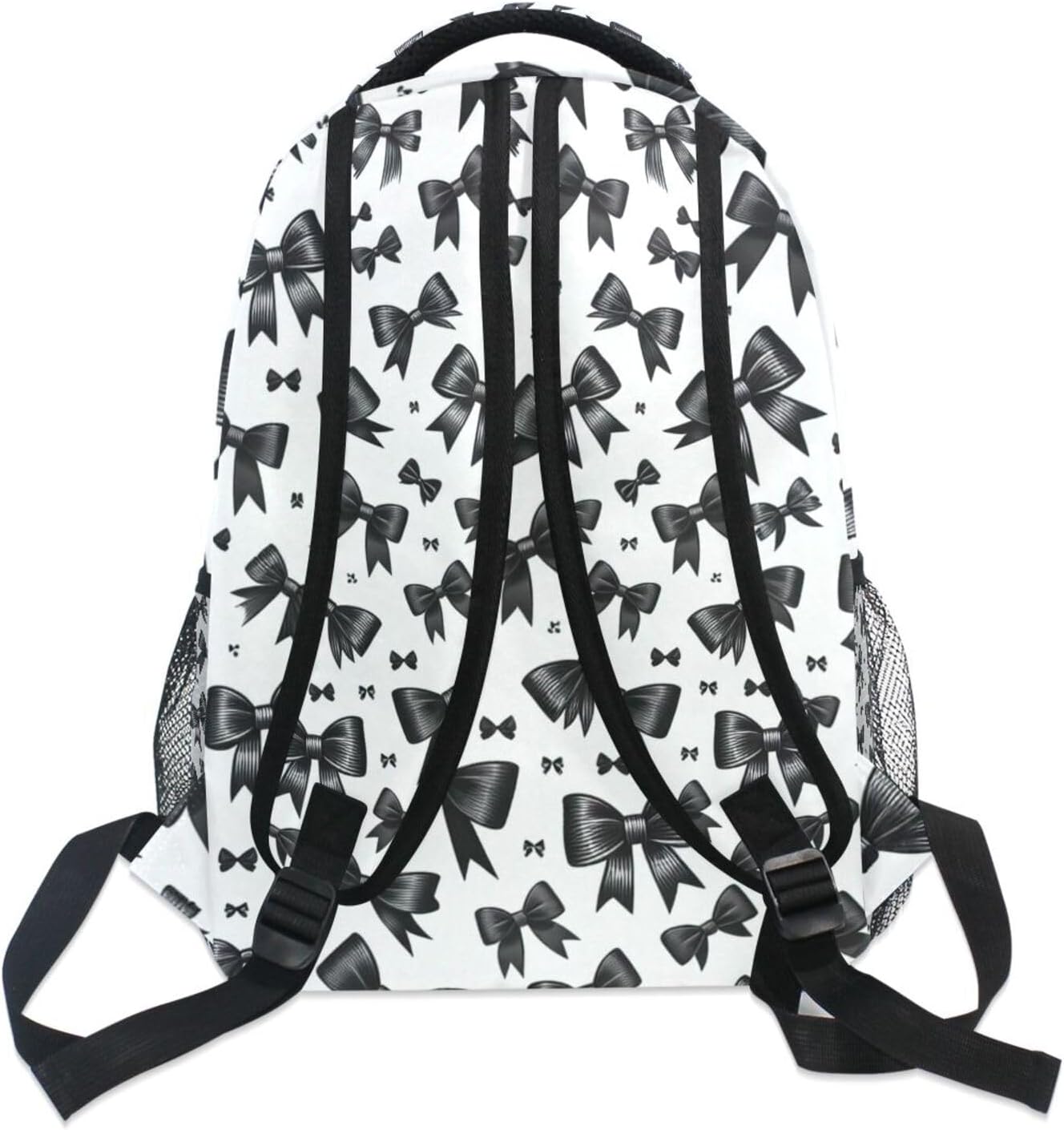 Black Ribbon Bows School Backpack Bookbags, Athletic Student Laptop Book Bag,Backpack with Side Pockets for Travel, Hiking, Camping
