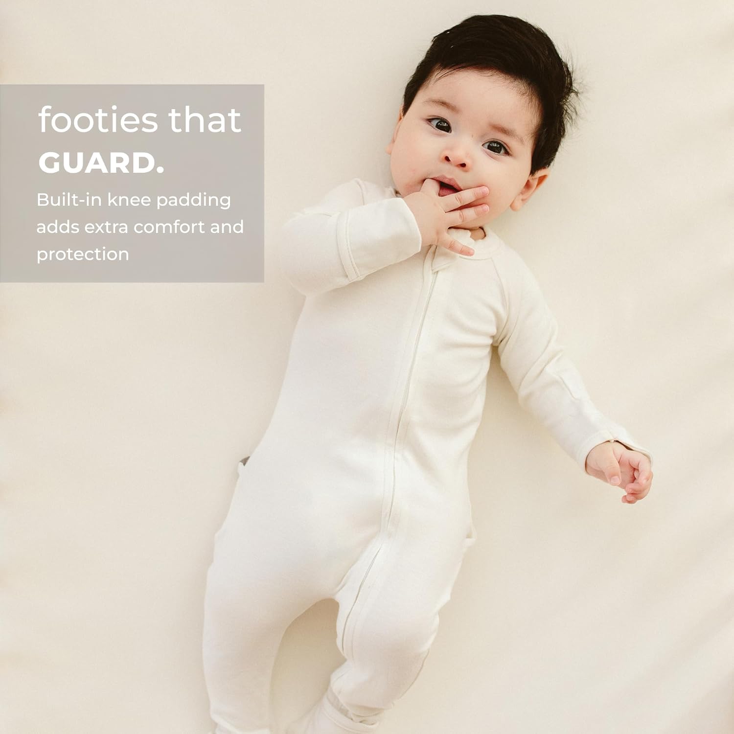 Goumikids Convertible Baby Footie Pajamas, 2-Way Zipper and Mitten Cuffs, Organic Cotton, 0-3 Months, Cloud - Image 4