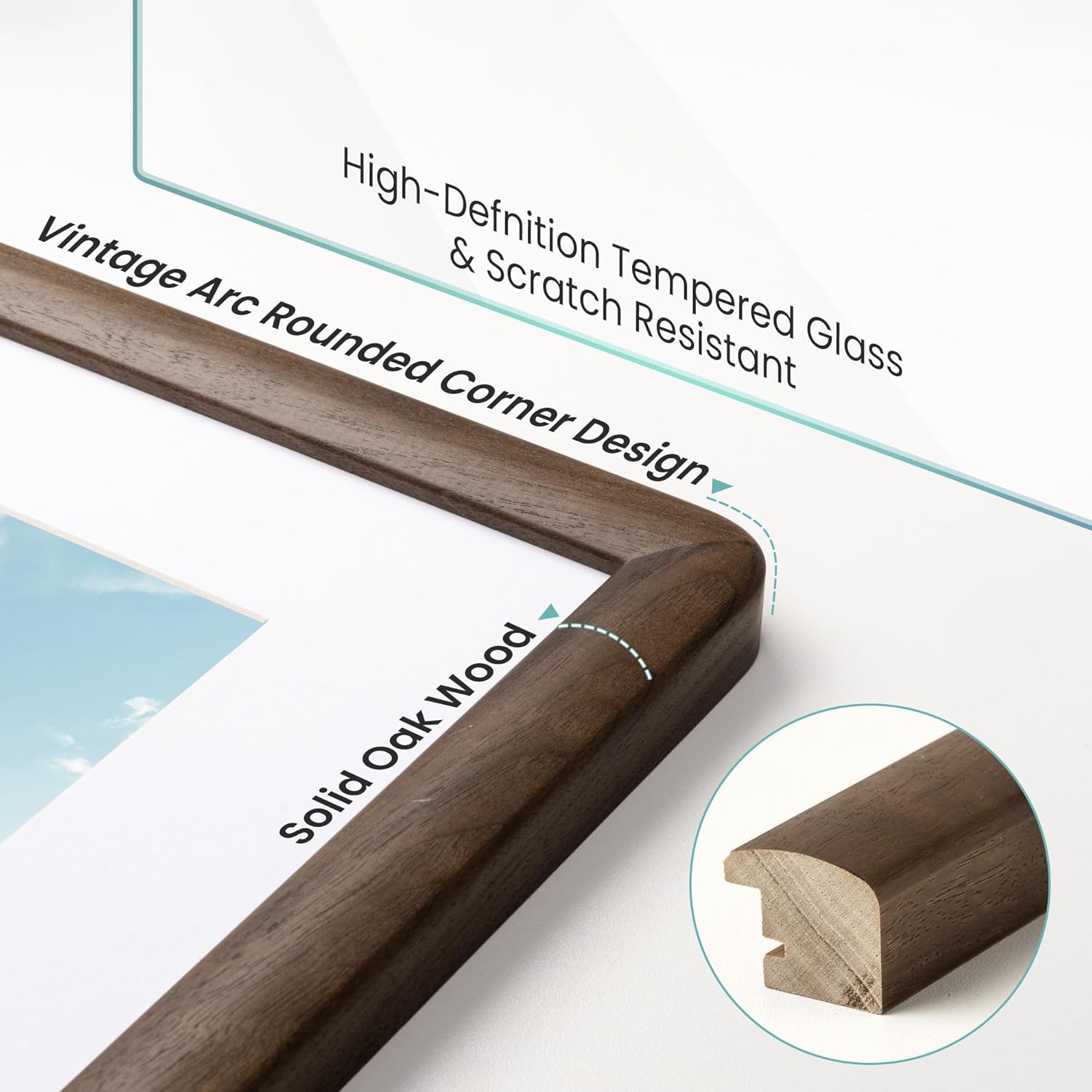 Acovy 16x24 Solid Walnut Wood Picture Frame for Wall, 16 x 24 Picture Frame With Mat For 12x18, Poster Frame with Tempered Glass, Rounded Corner Wood Photo Frames 16x24,Hanging Hardware Included Walnut Solid Wood 16"×24"-1P