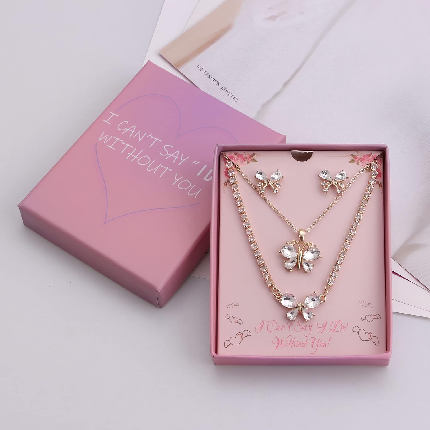 Bridesmaid Jewelry Set for Women 18K Gold & Silver & Rose Gold Plated Butterfly Pendant Necklace Earrings Bracelet Set,Bridesmaid Gift for Wedding/Proposal/Party/Anniversary - Image 2